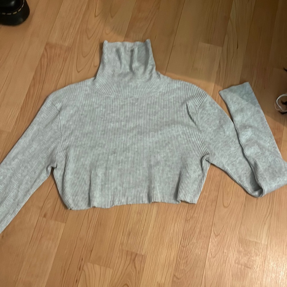 Cropped Ribbed Turtleneck Shirt